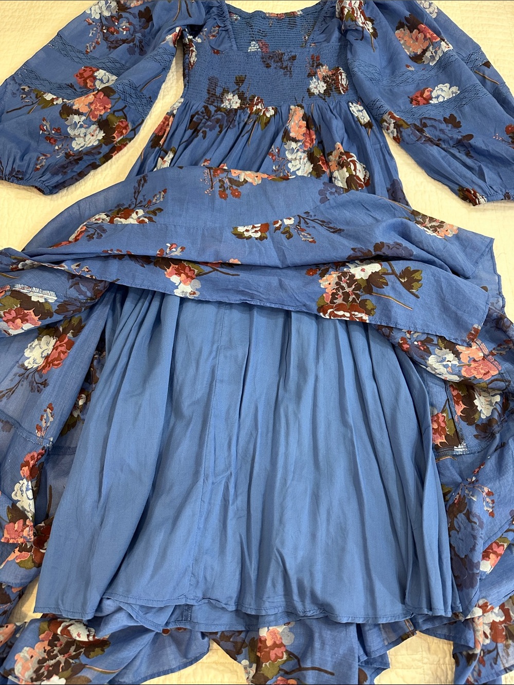 Free People Morning Glory Maxi Dress Blue Floral Maxi Dress Smocked NWT wedding - Picture 11 of 11